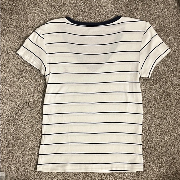 Ralph Lauren Navy and Cream Striped V-Neck Tee - Picture 4 of 5